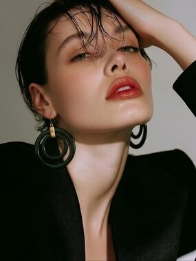 Kenneth Cole Vintage Gold-Accent Black Double Hoop Drop Earrings